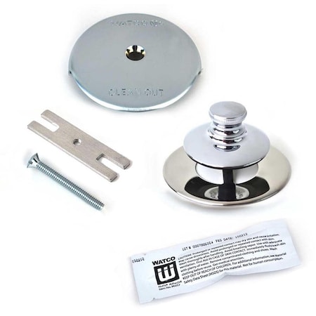 Watco Univ. NuFit Push Pull Bath Stopper, 1-Hole Overflow, Silicone Kit and Non-Grid Strain, Chrome 48700-PP-CP